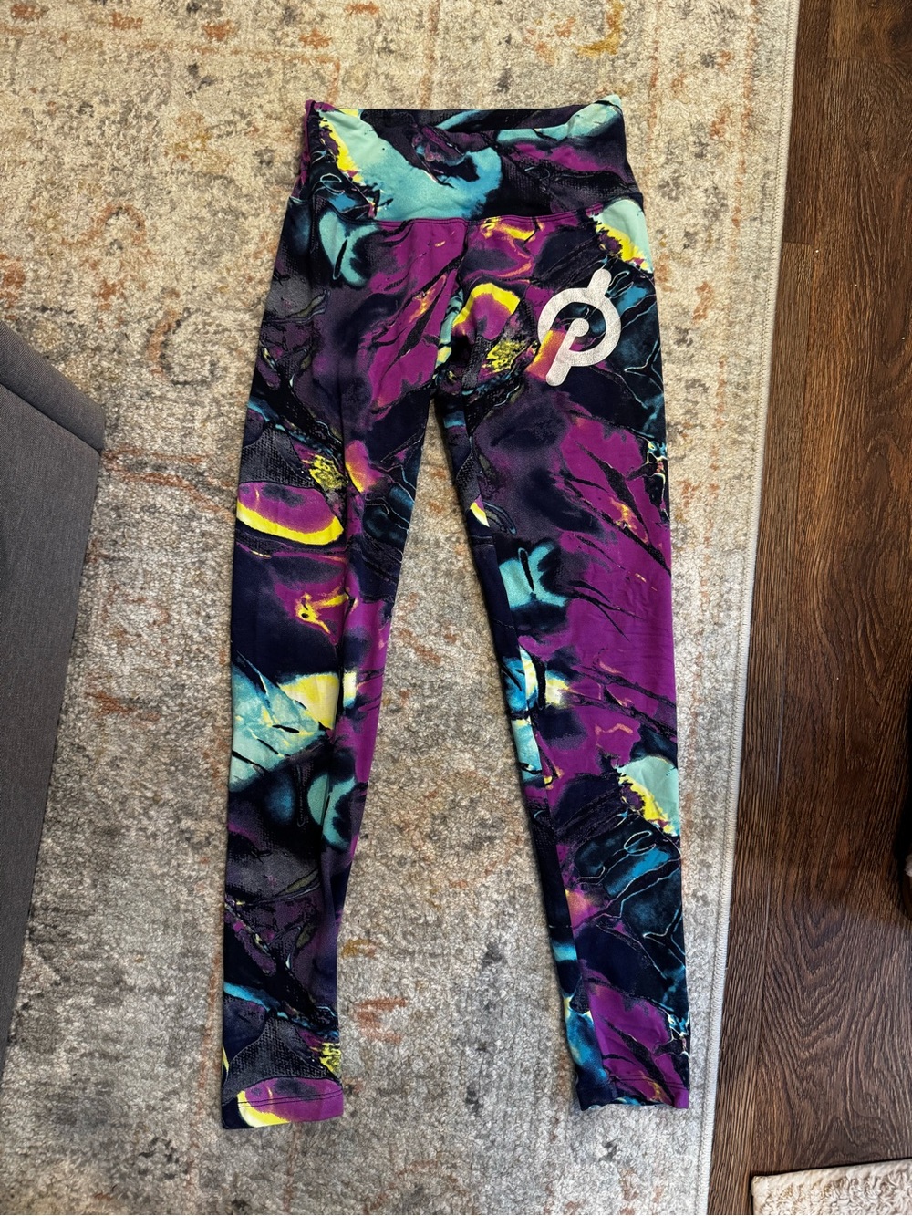 Peloton Kids Multicolor Tie-Dye Marble Leggings - Purple, Teal, Yellow